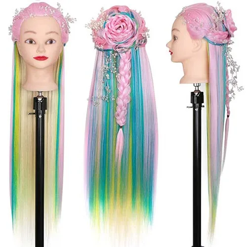Colorful braided updo wig head mannequin head instructor head