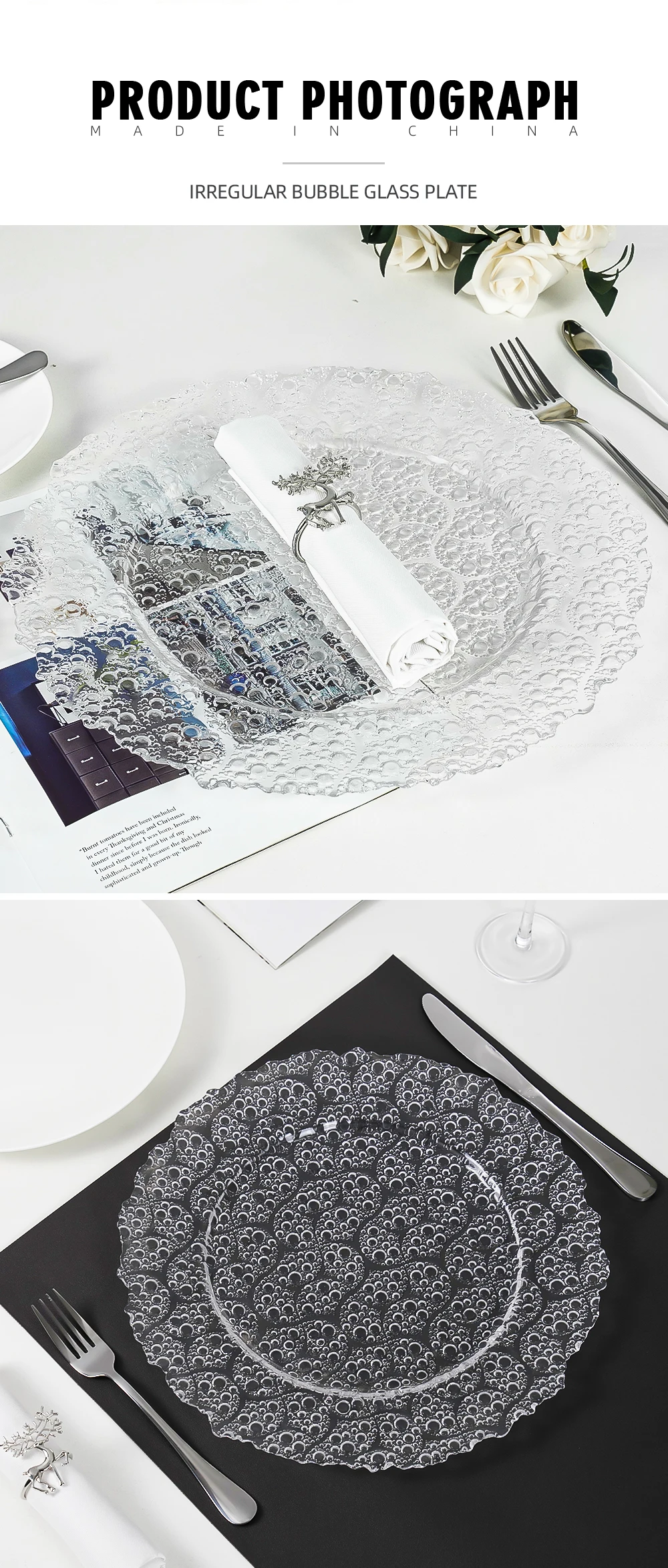 Wholesale Trendy Fancy Glass Fruit Dinner Plate Plates Irregular Clear