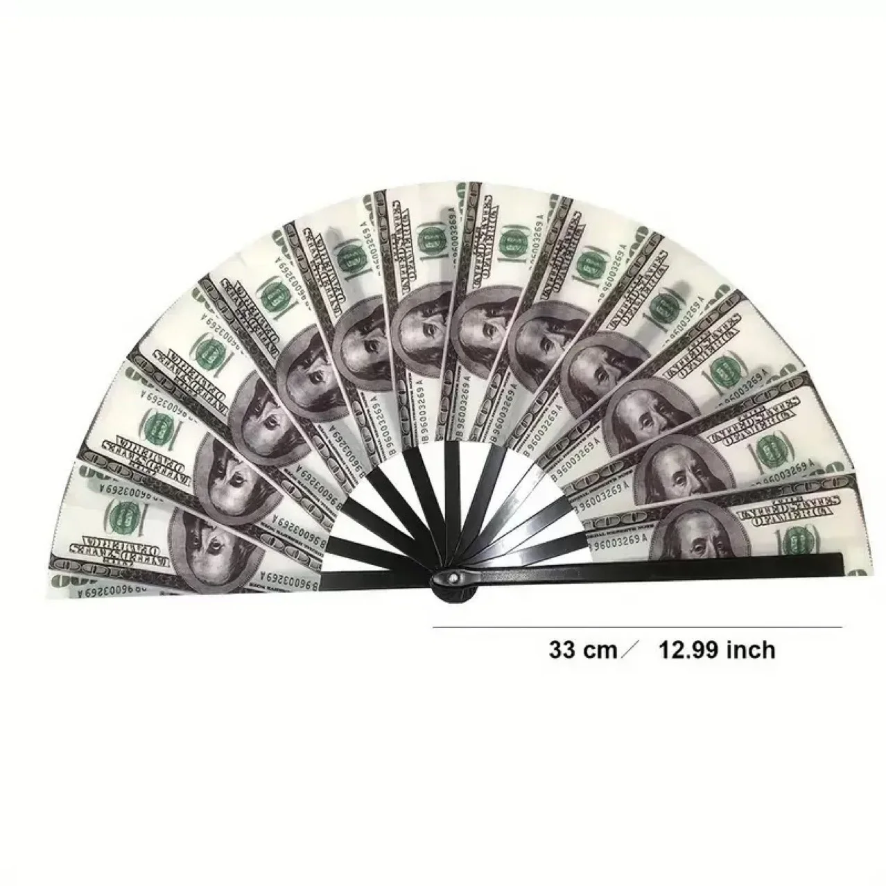33.3cm Colorful Kung Fu Fan Black Bone Plastic Tai Chi Fan Dollar Fan Fluorescent Fan Fabric Fan Cross-Border Model 0089 for preview 4