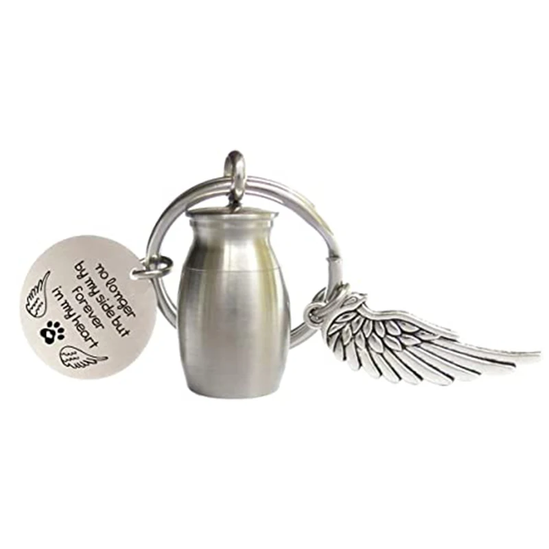 Mini Cremation Urn Keychain with Wing for Memorial Ashes Holder Keyring Keepsake Dog Cat Pets Human Jewelry Gift for Women Men