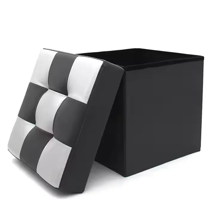Folding Storage Ottoman Bench Custom Rectangular Black PU Leather Bedroom Modern Design Caishi High-quality Customizable details