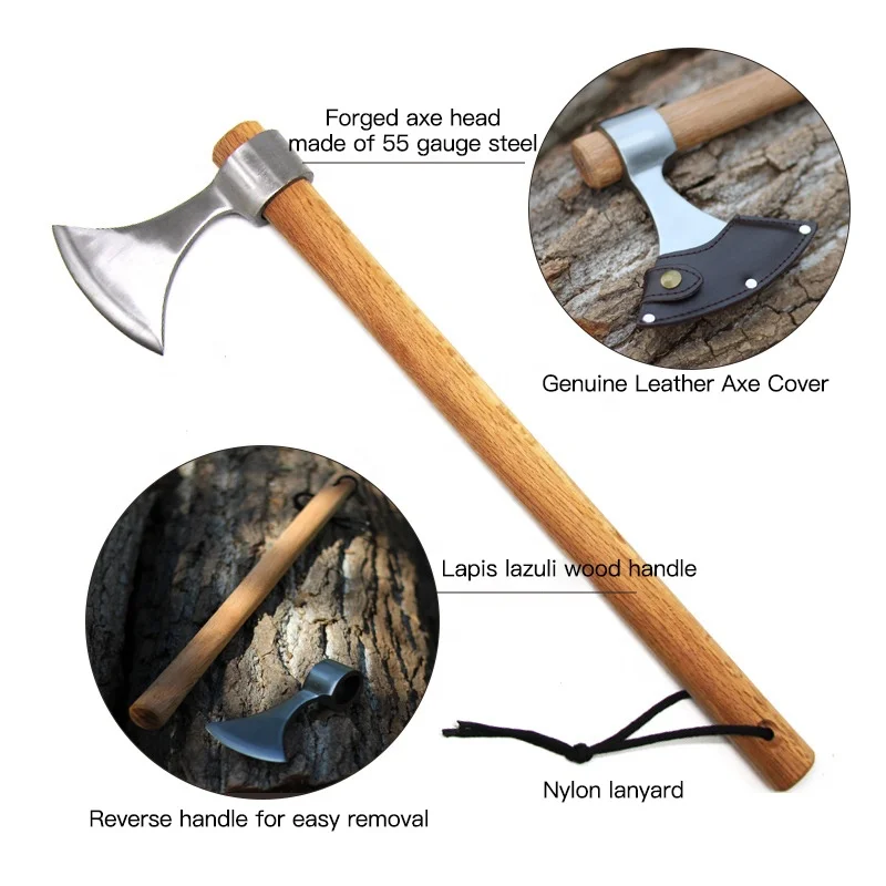 Splitting Axe Camping Chopping Hatchet Viking Tomahawk Battle Hunting Outdoor Solid Wood Handle 3027