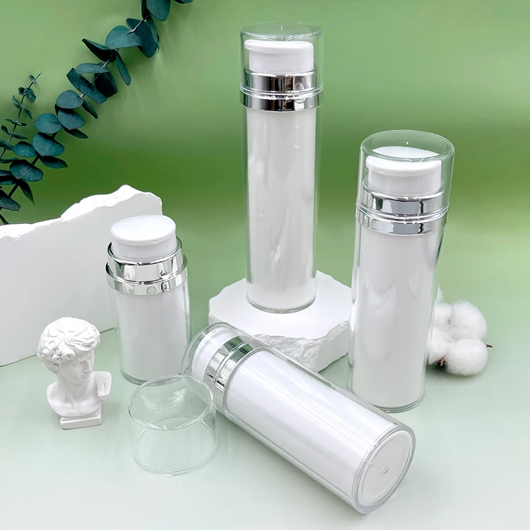 Skin care Packaging 50ml 80ml 100ml 120ml Aluminum Collar Airless Bottle Plastic Cosmetic Bottle