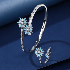 Luxury Vintage Rhodium Plated Bridetalk Zircon Jewelry Set Tarnish Resistant Brass Bracelet Ring Women Wedding Engagement Party