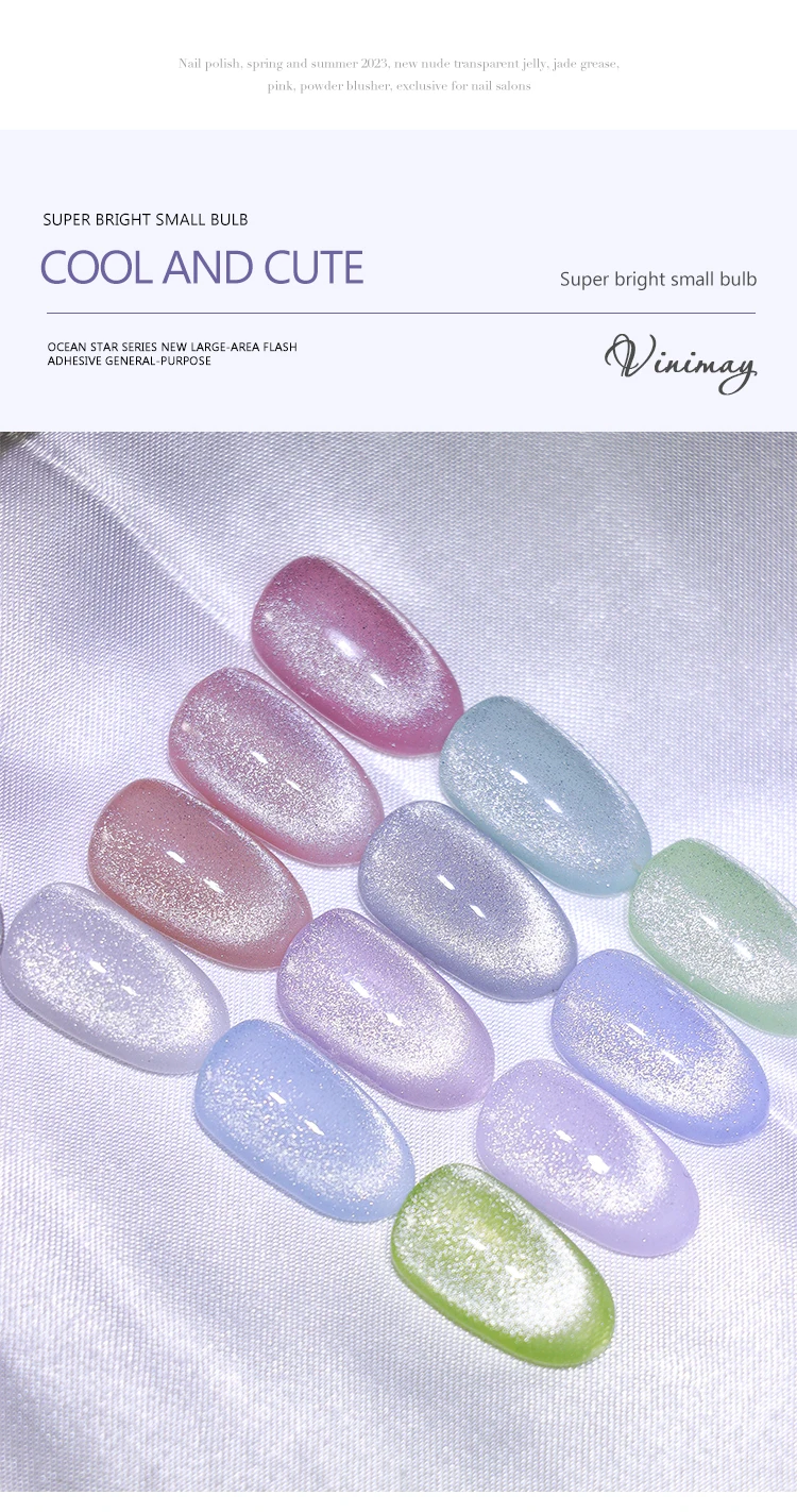 Vinimay Small Bulb Cat's Eye Gel Nail Polish Crystal  Nail Supplies 12 Colors Led UV Gel  Gel Polish with Private label manufacture