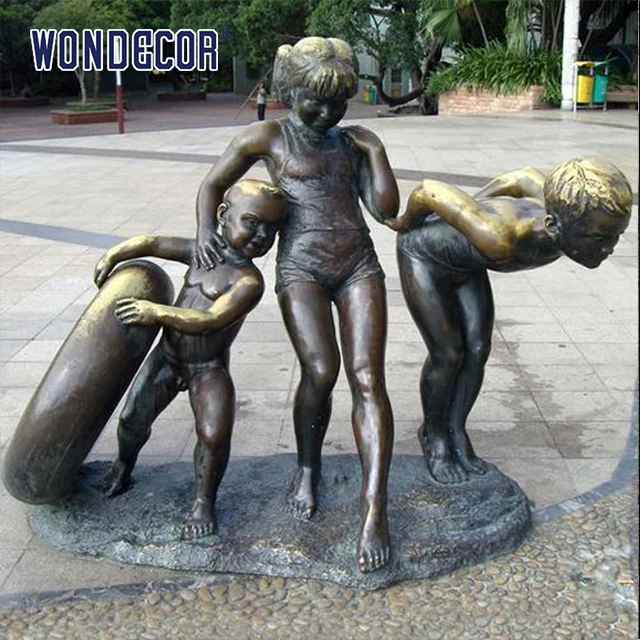 Outdoor Garden Life Size Brass Bronze Children Statues/sculpture for Garden School Decoration