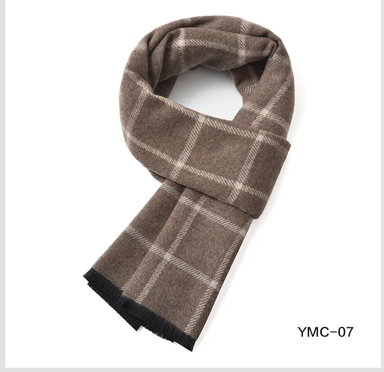 男士羊毛冬季围巾格子条纹商务休闲提花加厚围巾