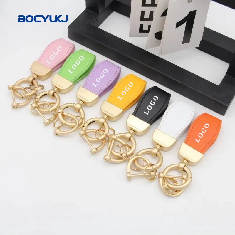 Leather Car KeyChain With Metal Logo for BMW Mercedes VW Audi MINI Hyundai KIA  MG Toyota Ferrari Key Ring Anti-lost Accessories