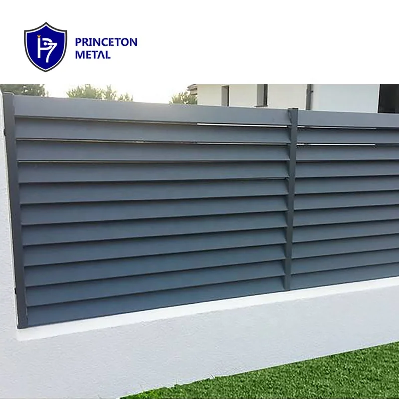 Modern Aluminium Louver Privacy Fence with Ventilated Panels 3D Modeling Service Pressure Treated Nature Wood Type
