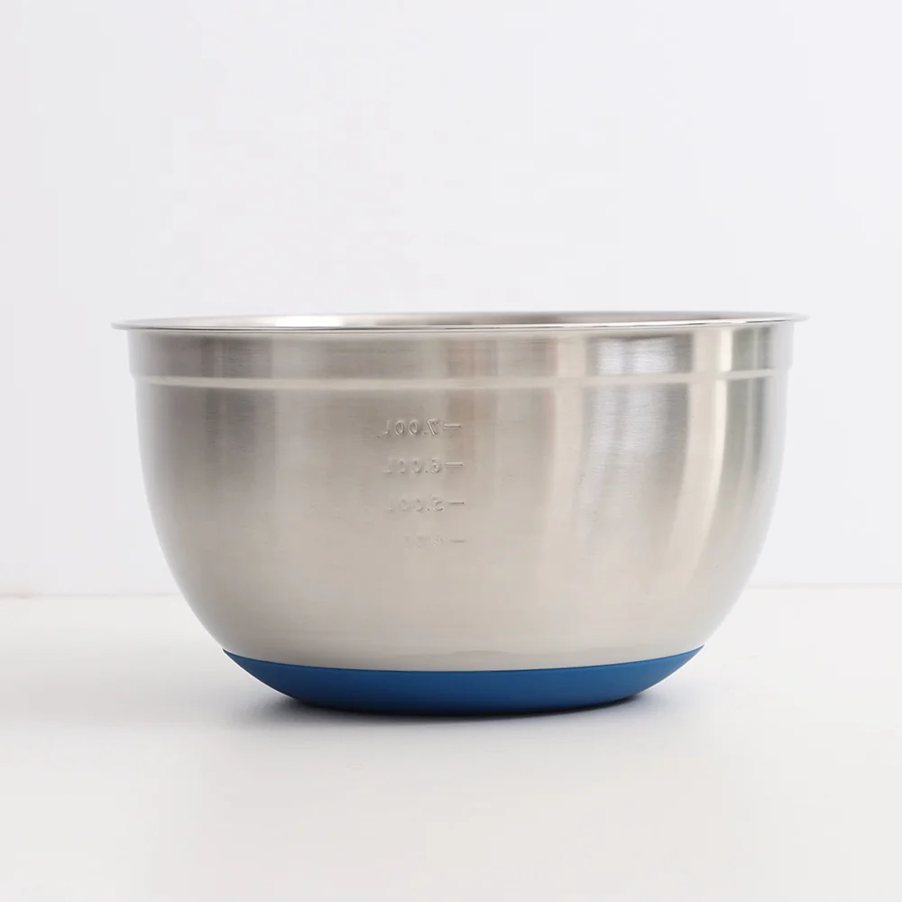 Hot Sale Item Salad Bowls Set with Anti-slip Silicone Bottom and Embossed Scale Measurement Multiple Sizes Mixing Bowl