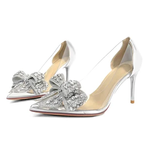 Custom Pointed Head  Bow Transparent Designer Shoes Summer  Sandals  Women and Ladies High Heels Luxury  Femmes Fashion slippers