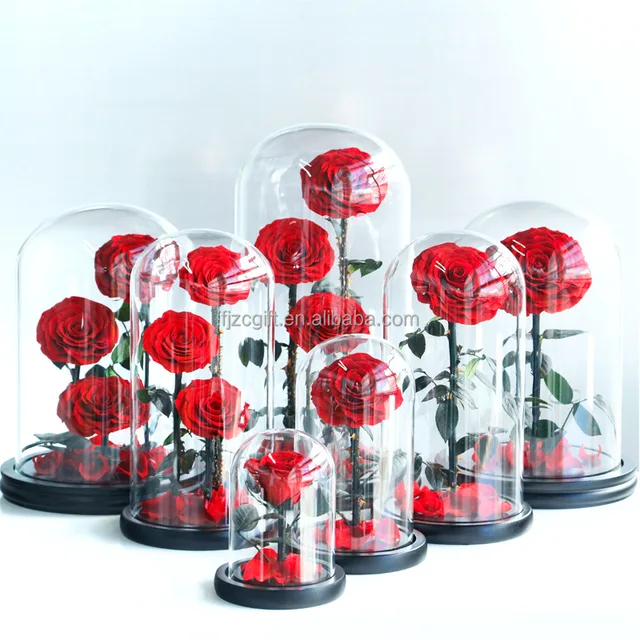 2025 Wholesale New Immortal Flower Glass Cover Fresh Flower Dusty Rose 3 Forever Roses In Preserved Glass