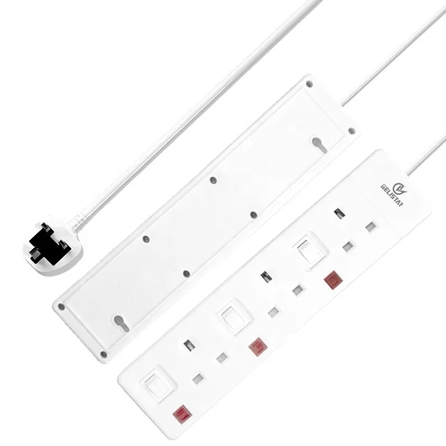 New Design UK Standard Power Strip 3 Outlet Child Safety Door Protection Multi-switch  Extension Socket