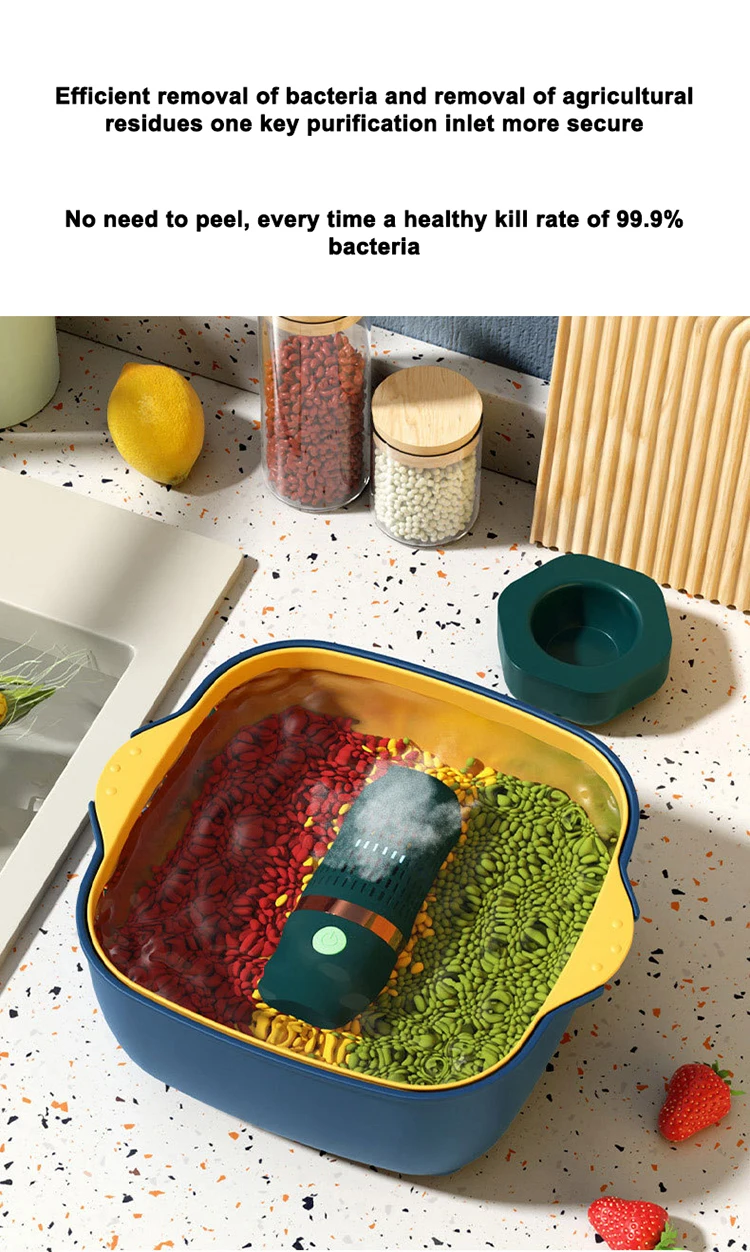 Hot Selling Food Washer Cleaner Waterproof Portable Capsule Style Wireless Fruit and Vegetable Food Purifier for Kitchen