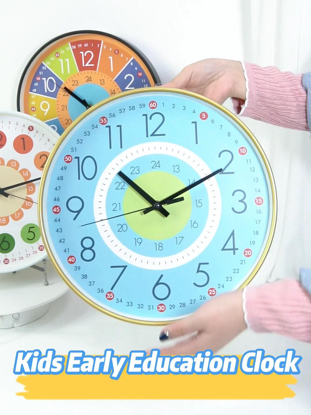 Kids Learning Clock Metal Educational Clock Tell Time 12inch Colorful Wall Clock Kids Room Study