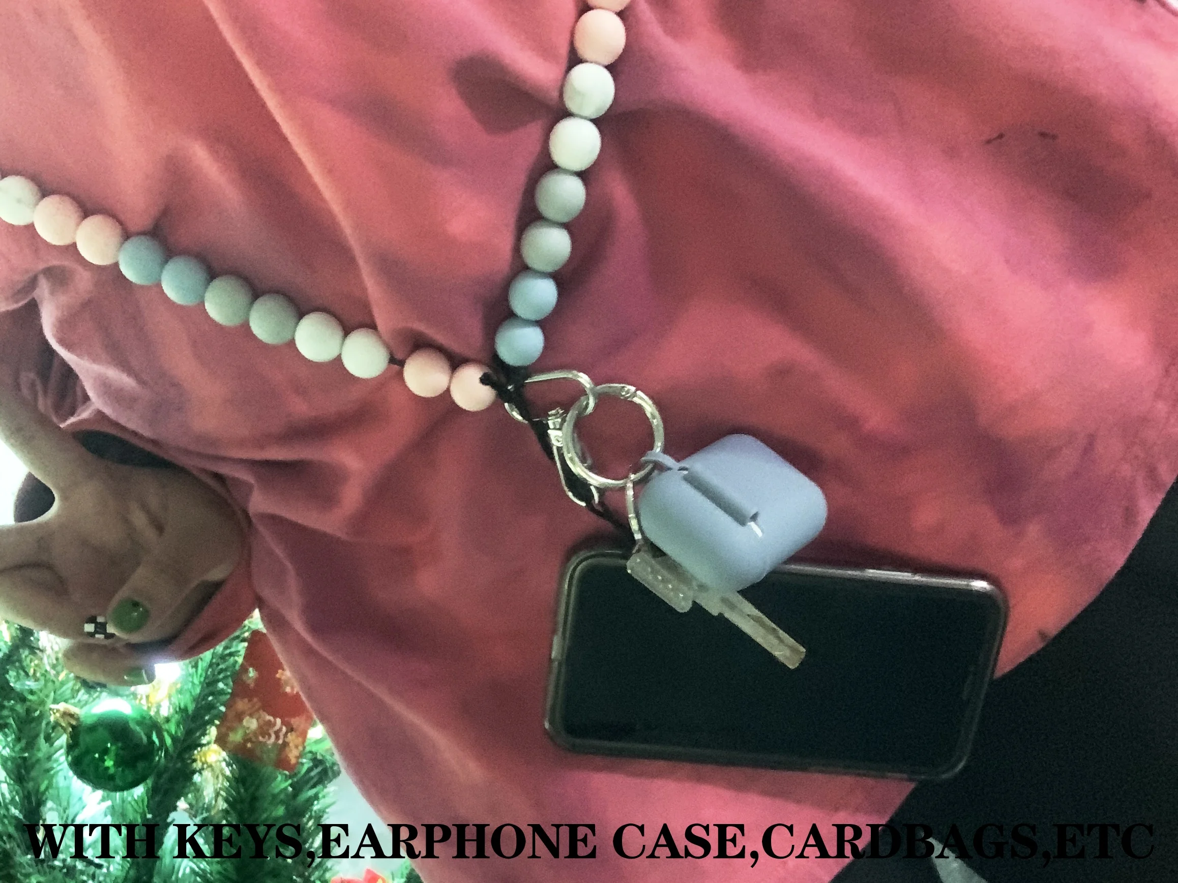 Custom Silicone Beaded Lanyard No Loose Keys ID Badge Phone Lanyard Silicone Bead Crossbody Chain