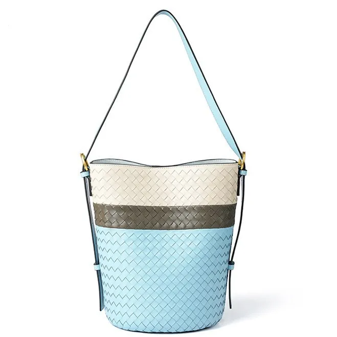 Handwoven Bucket Bag Sheepskin Leather Shoulder Tote