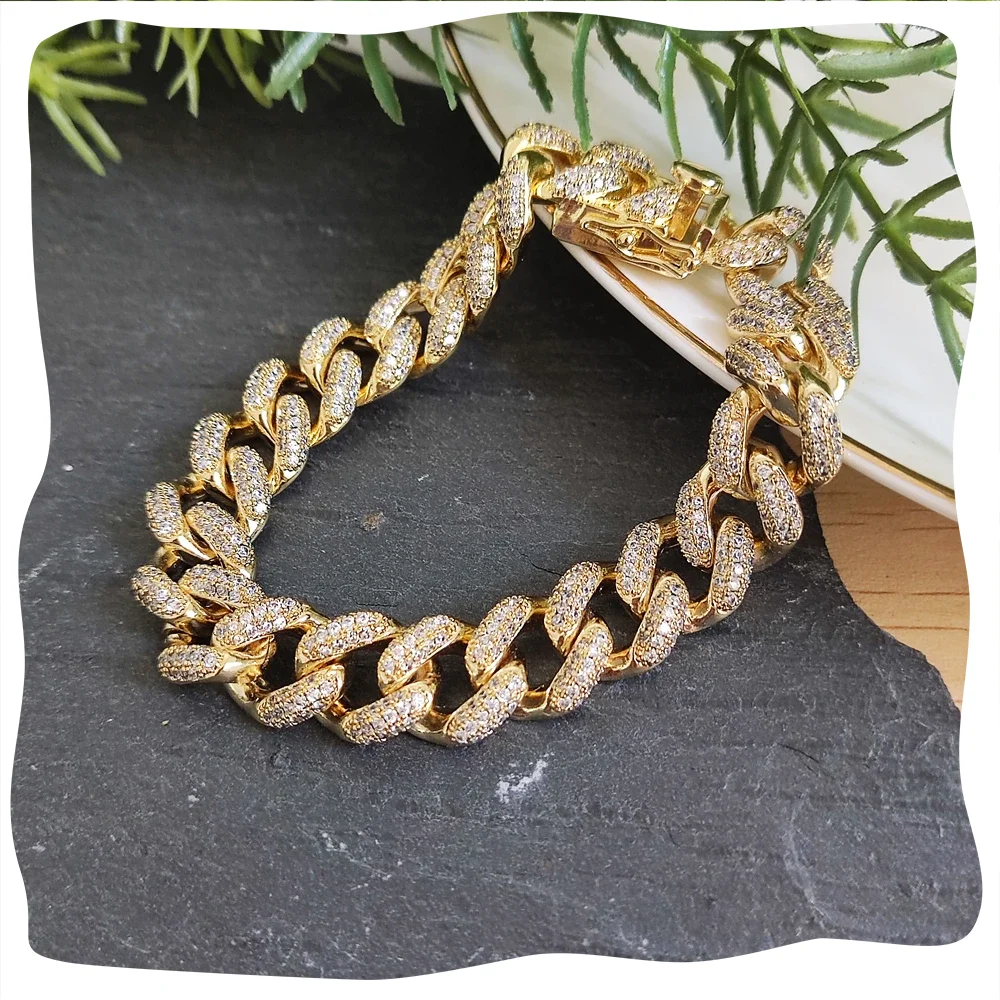 New Design Clear White Zircon Cuban Chain CZ Bracelets Hiphop Jewelry Cubic  Zirconia Diamond Men Gold Plated Bracelet Iced Out