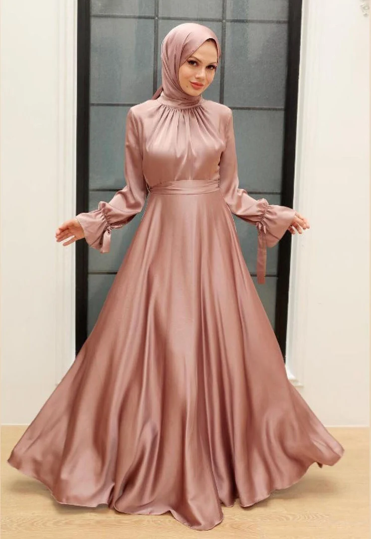 OEM Islamic Muslim Modest Dresses Dubai Modest Satin Dress Big Hem Muslim Maxi Dress for Women OEM Islamic Muslim Modest Dresses Dubai Modest Satin Dress Big Hem Muslim Maxi Dress for Women