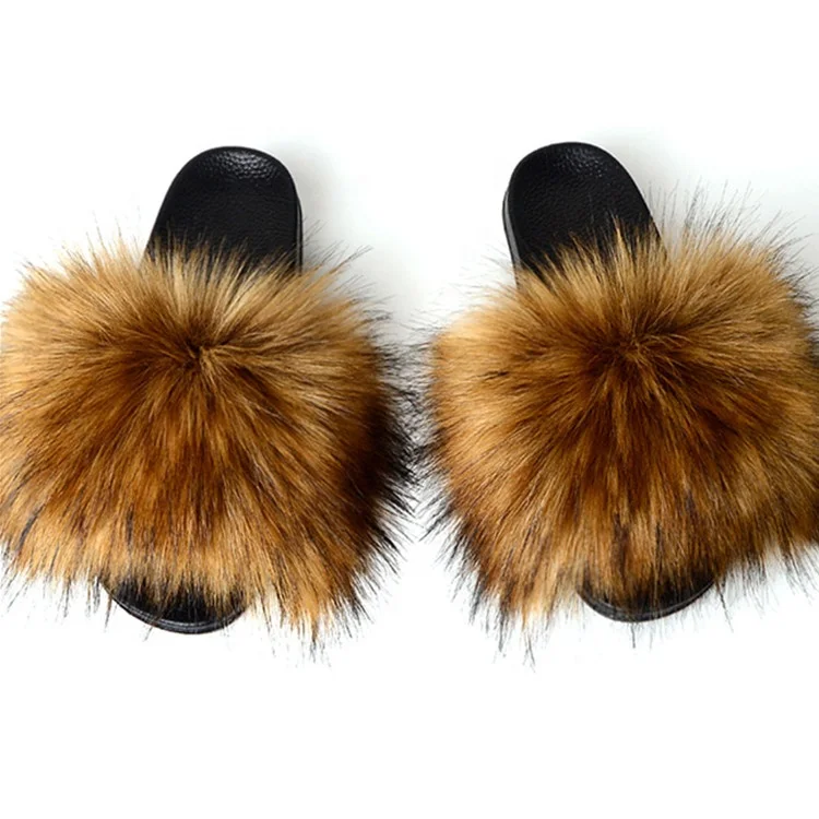 Real Fox Fur Slippers faux fur slide sandals Custom Women Fashion Fur Slides