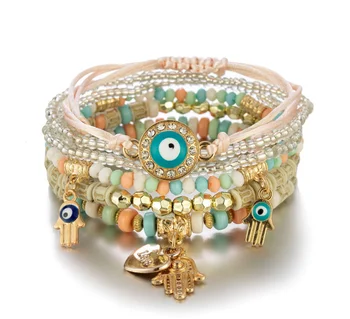 European and American popular bohemian style ladies 2021 luxury jewelry handmade custom wholesale the evil eye beaded bracelet