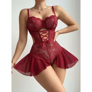 2026 Cross-Border European & American Style Sexy Jumpsuit Sheer Mesh Cutout Strappy Luxury Nightgown