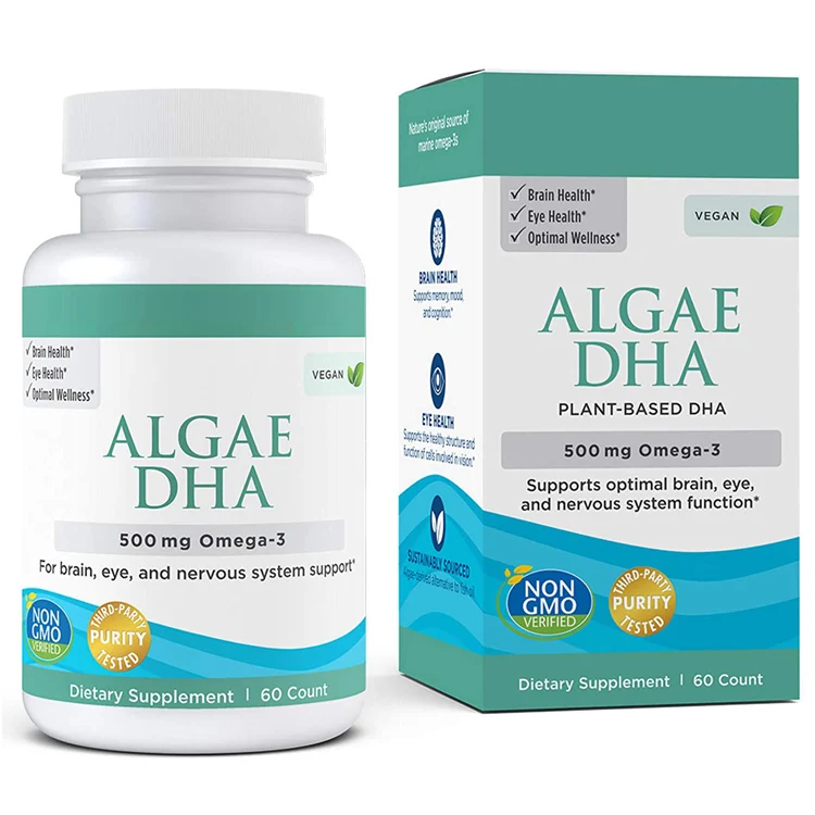 Водоросли DHA - 500 мг, Omega-3 DHA-60, мягкие гели, водоросли, масло на растительной основе, мозг, поддержка глаз и нервной системы, без ГМО-30 порций