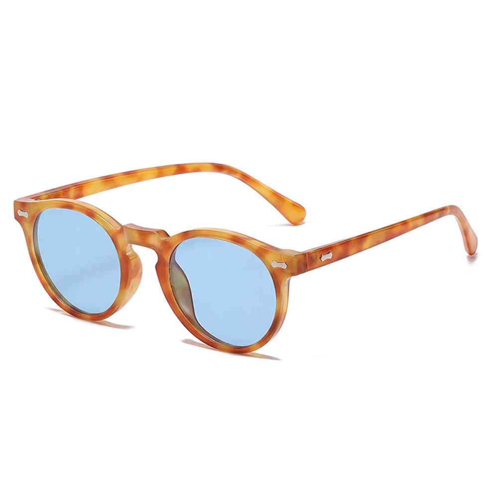 STORY JT5115 Vintage Rivet Tortoiseshell Blue Round Sunglasses display picture 2
