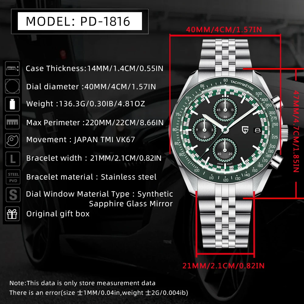 Orologio Uomo LN LENQIN Cronografo Al Quarzo – Quadrante 46,5 Mm, Cinturino In Pelle, Impermeabile E Luminoso - 4