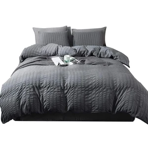 Seersucker Duvet Cover Set Queen Size 3 Pieces Dark Gray Ultra Soft Washed Microfiber Textured Duvet Cover With Zipper Closure