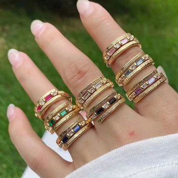 Trendy 3 layers design Rhinestone jewelry finger rings for women