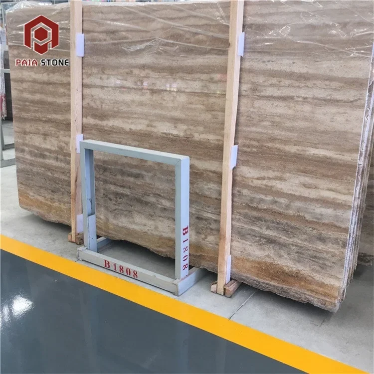 product hot sales wood grain brown coffee travertine marble slab for indoor wall floor design-3