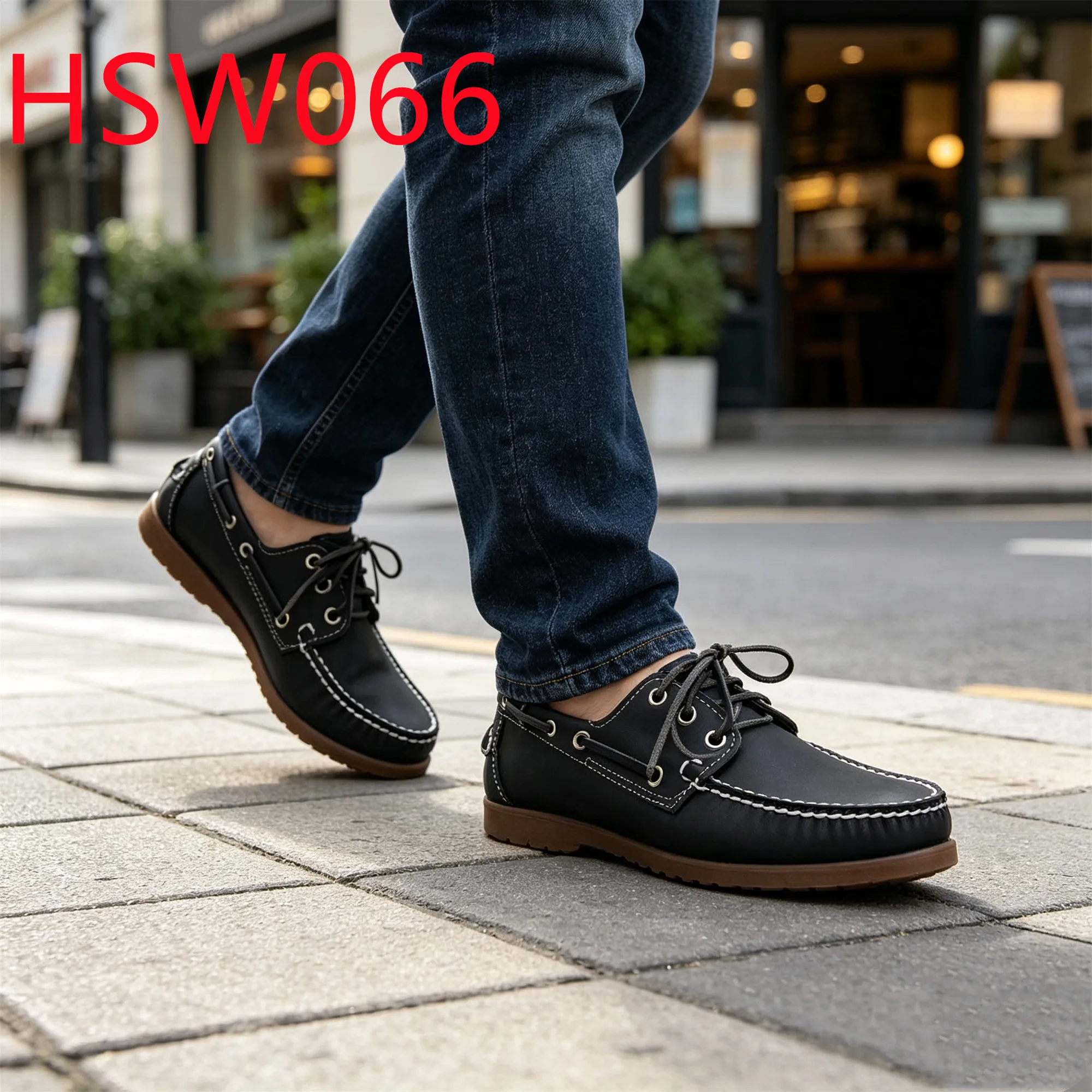 HY,Park Walking Lace-up Style Blue/honey Color Hua Singh Boat Shoes Size 27-47 Handmade Full Leather Moccasin Shoes HSW066