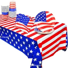 Independence Day Theme Party Tableware American Flag Printed Disposable Paper Tray Tissue Cup Tablecloth Spoon Kit Birthdays