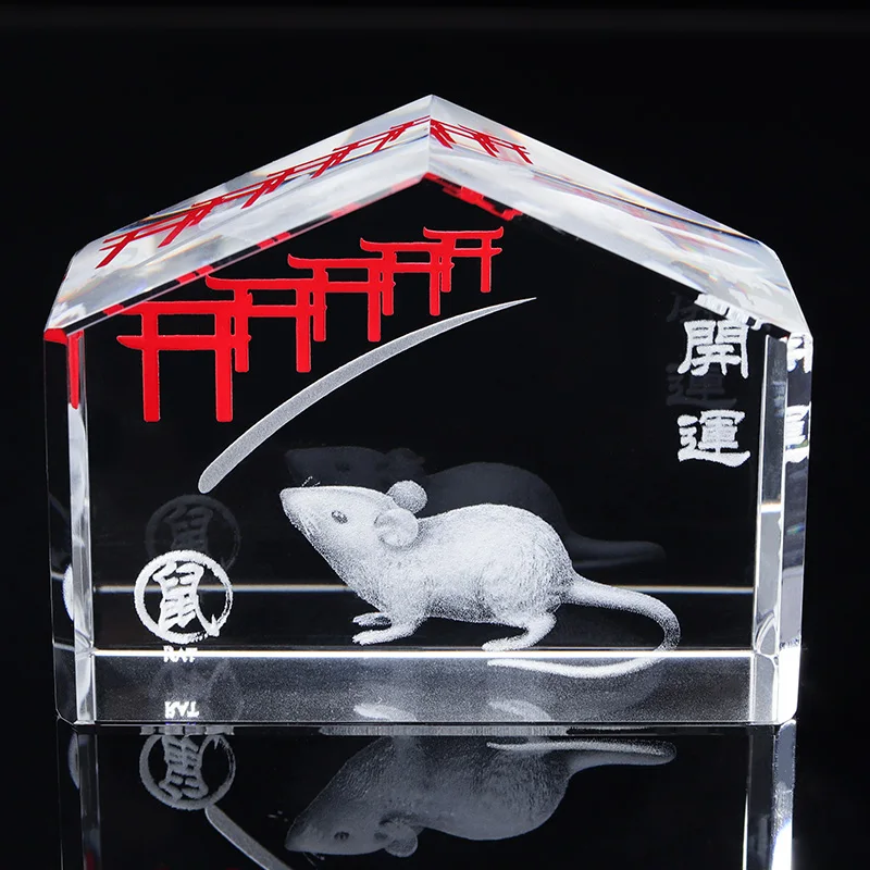 Factory Popular Custom 12 Zodiac 3D Animals Engraving New Design Crystal Block Small Glass Crystal Souvenir Gifts Decor details