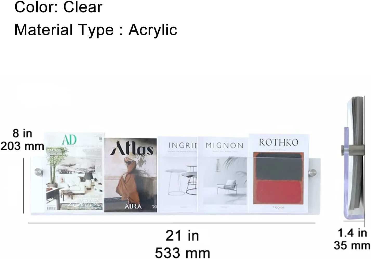 Portariviste Da Parete In Acrilico Trasparente – Set 2 Supporti 43 Cm Per Brochure E Riviste – Montaggio A Muro Per Ufficio, Sala D'Attesa E Soggiorno - 2