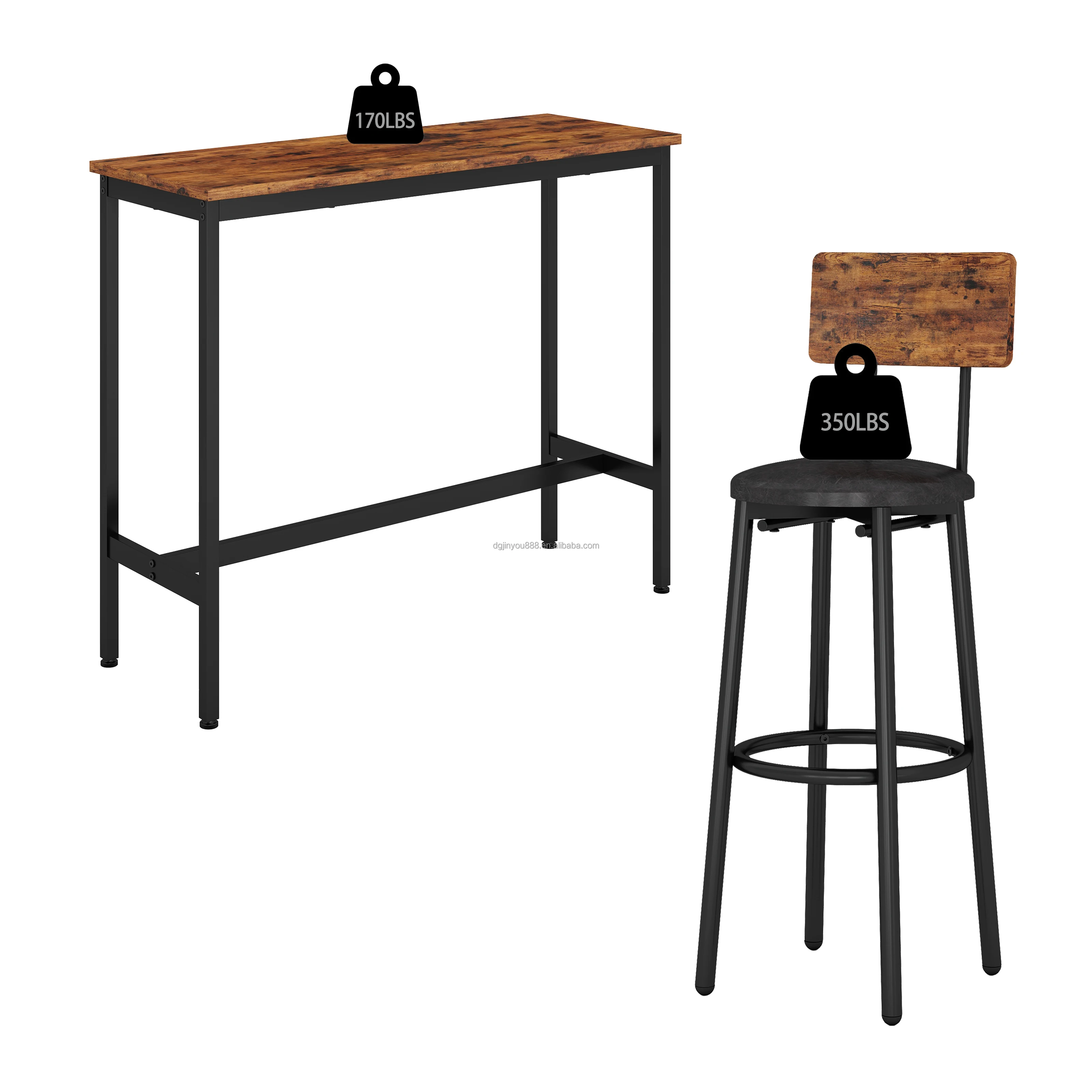 Antique Industrial Designed Bar Stool 3pcs High Footed Wood Barstool