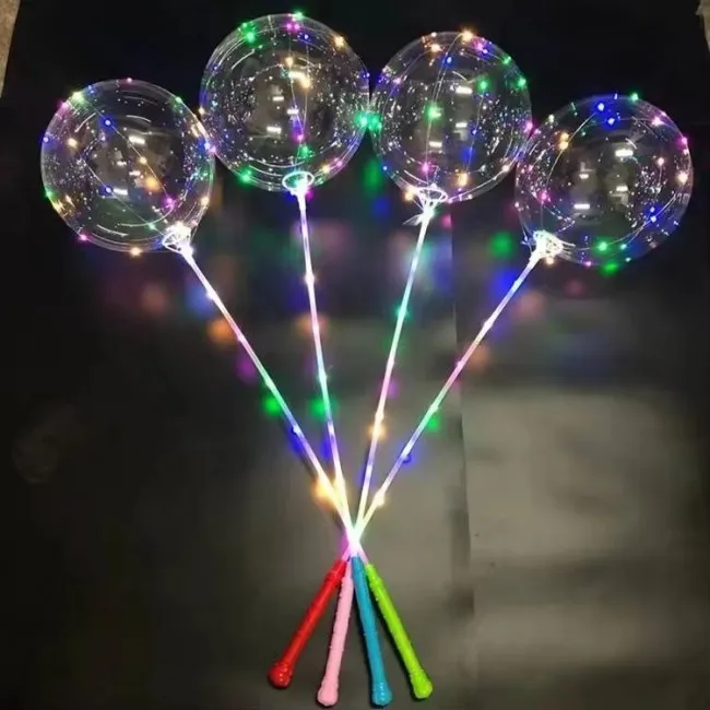 24 Inch LED Bobo Balloon with 3m 3 Pcs Battery Handle Flashing Handles LED Light up Colorful BoBo Balloons Party Decorations