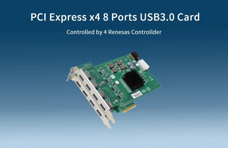 8 Ports USB3.0 PCI Express X4 Card Internal USB with 4 Renesas ...