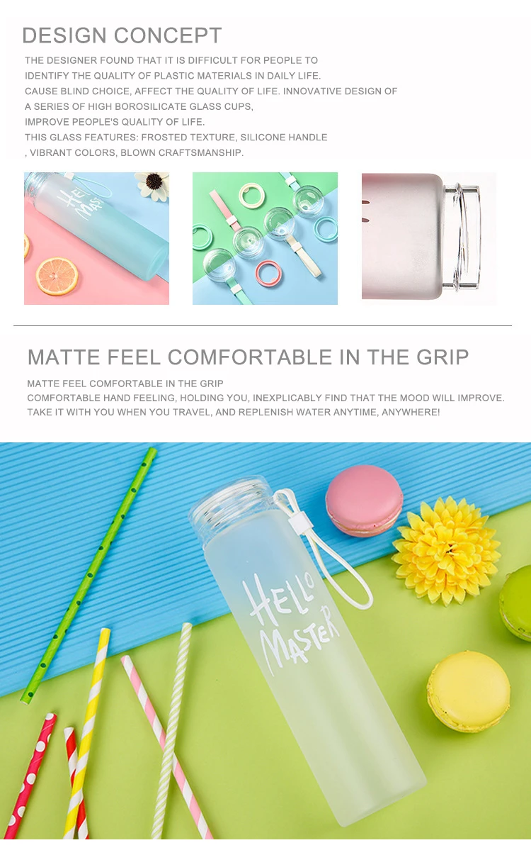 Creative Frosted Glass Water Bottle Gradient Color Glass Drinking