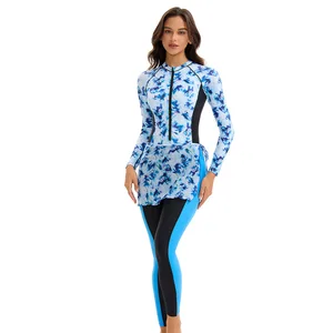 European American Women's Long-Sleeved Conservative Swim Trunk Sunscreen Swimsuit Muslim Full Surrounded Pants Beachwear