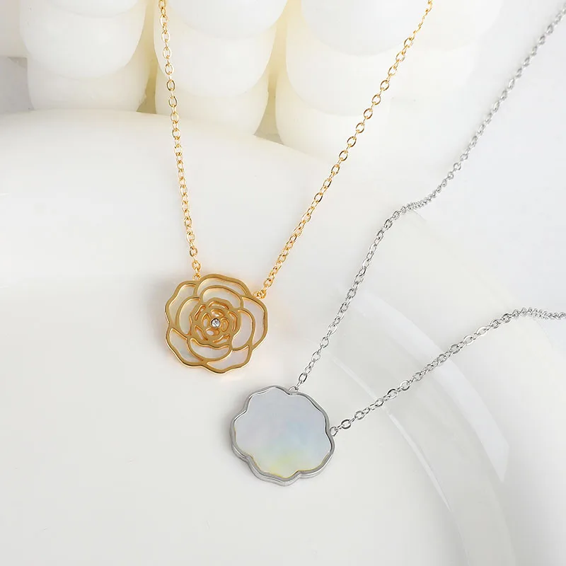 Collier Pendentif Creux Rose Or/argent – Zircone Cubique, Longueur 15,5 + 2 Pouces, Neuf