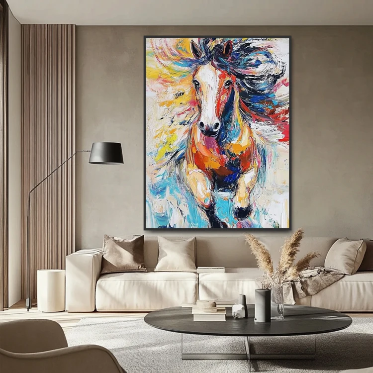 Large Handpainted Pop Art Canvas Abstract Colorful Horse Wall Art 3D Texture Animal Painting Home Decor