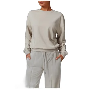 Women's High Quality Yoga Jacket Long Sleeve Loose Fit Elastic Waist Sports Wear Casual Fashion Style Solid Pattern