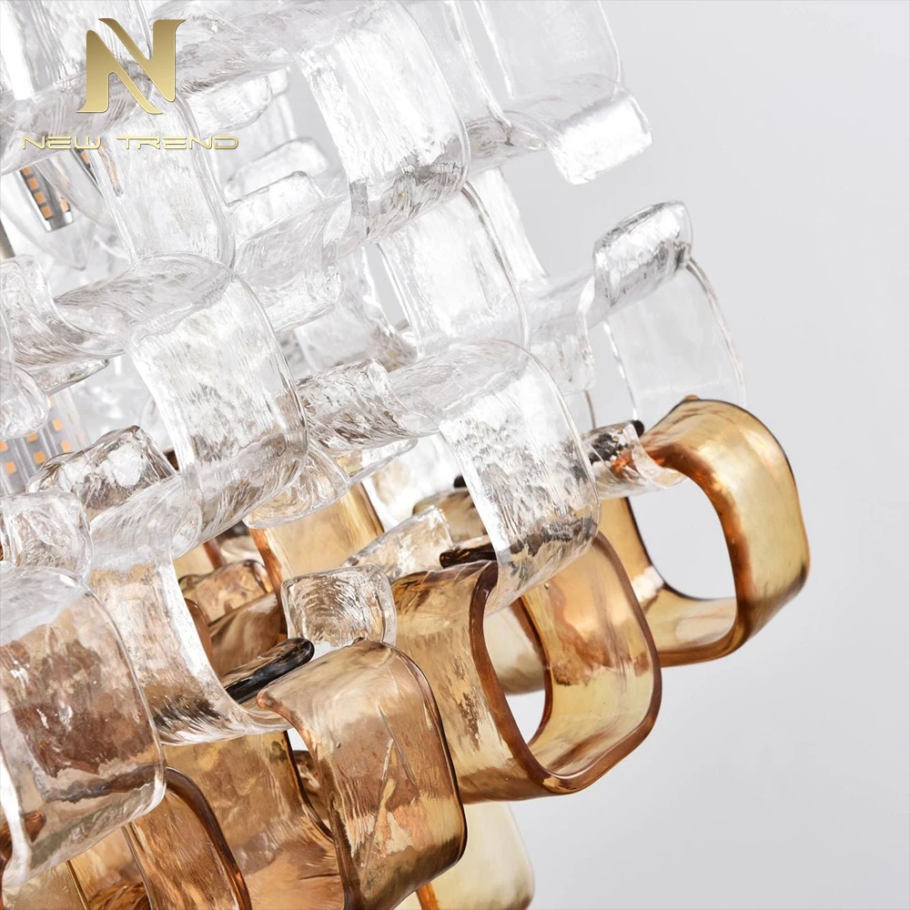 CPL-454 Large Post-Modern Murano Glass Lantern Chandelier – High Ceiling Oval Pendant for Hotel Lobby