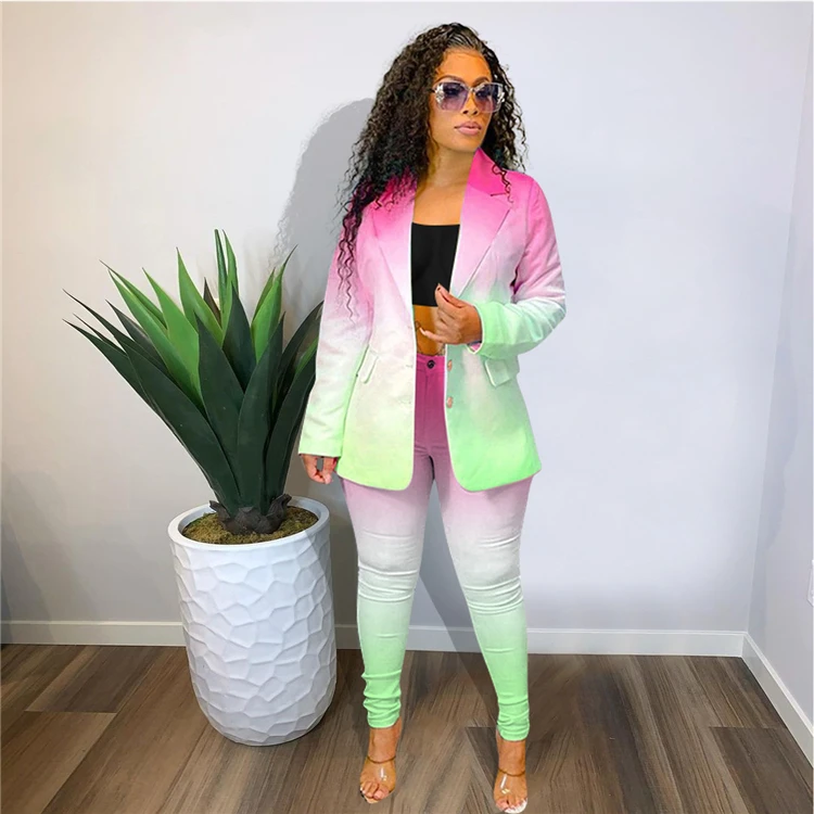 Newest Design High Quality Women Fashion Clothing  2020 Winter Colorful 2 Piece Set Button Two Piece Set