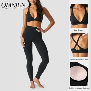Custom Logo 2pcs Activewear Women's Gym Fitness Sets Cross Sexy Sport Bra High Waist Legging Workout Clothes Yoga Set