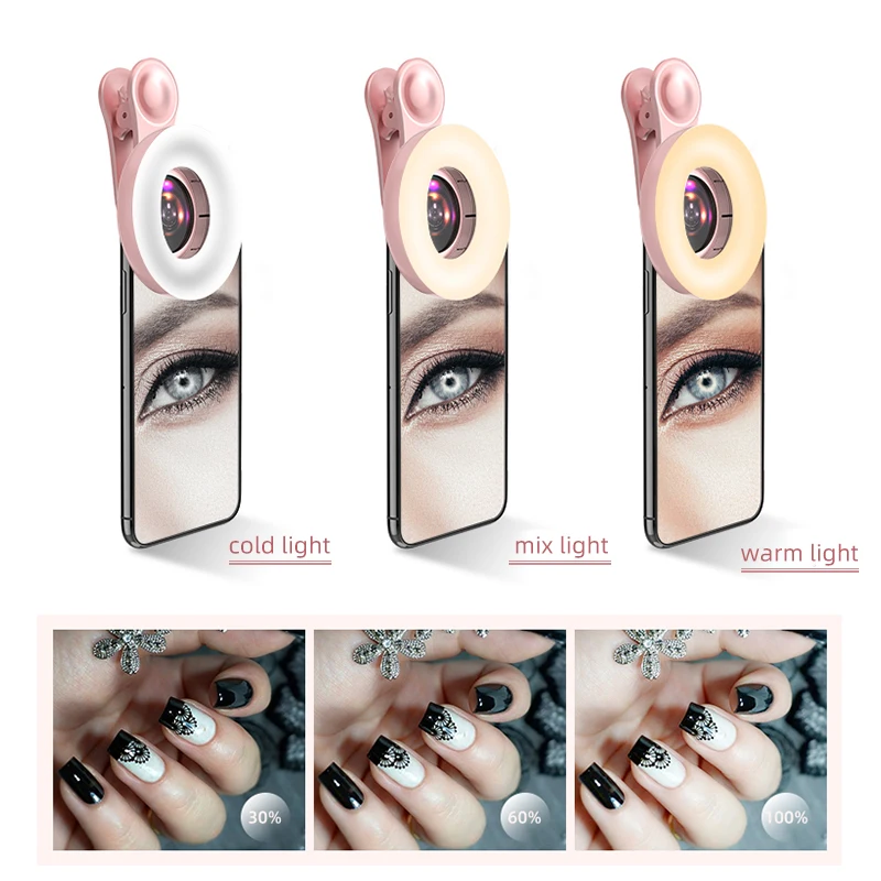 lente macro lq-190 para teléfono móvil con anillo de luz para salón de  belleza