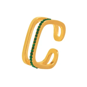 YUKAM Jewelry Wholesale Stainless Steel Gold Plated Geometry Square Double Layer Rings Pearl Crystal Open Finger Rings for Women