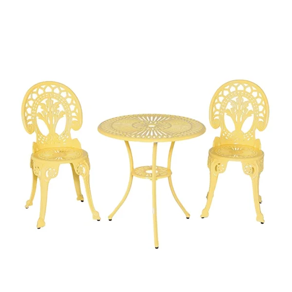 Outdoor Furniture Cast Aluminum Bistro Sets with Yellow Color